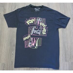 COCA COLA Pop Fizz Ahhh T Shirt Size M Retro Vintage Black Coke Bottle